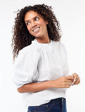 Camisa con cuello mao y mangas 3/4