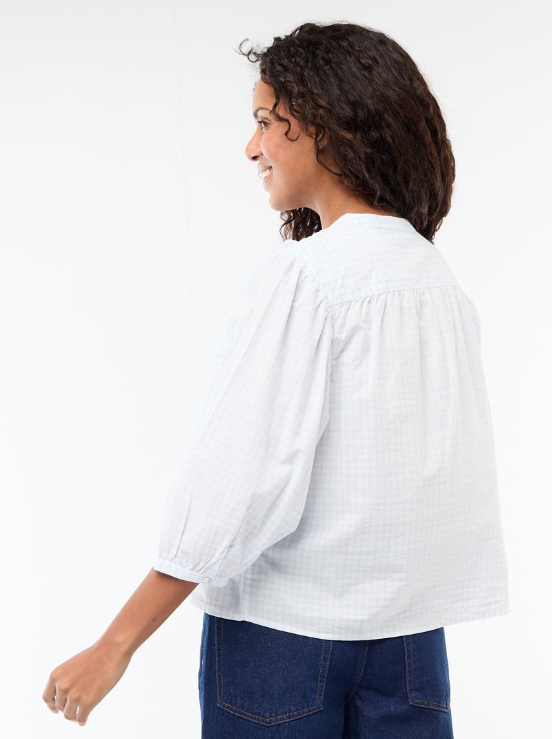 Camisa con cuello mao y mangas 3/4 Azul - Kiabi