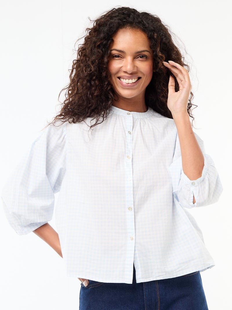 Camisa con cuello mao y mangas 3/4 Azul - Kiabi