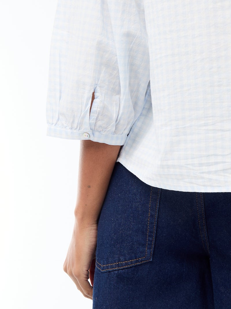 Camisa con cuello mao y mangas 3/4 Azul - Kiabi