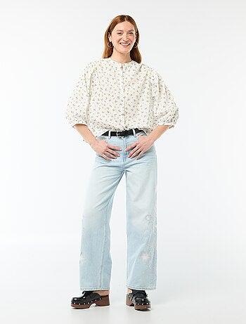 Camisa con cuello mao y mangas 3/4