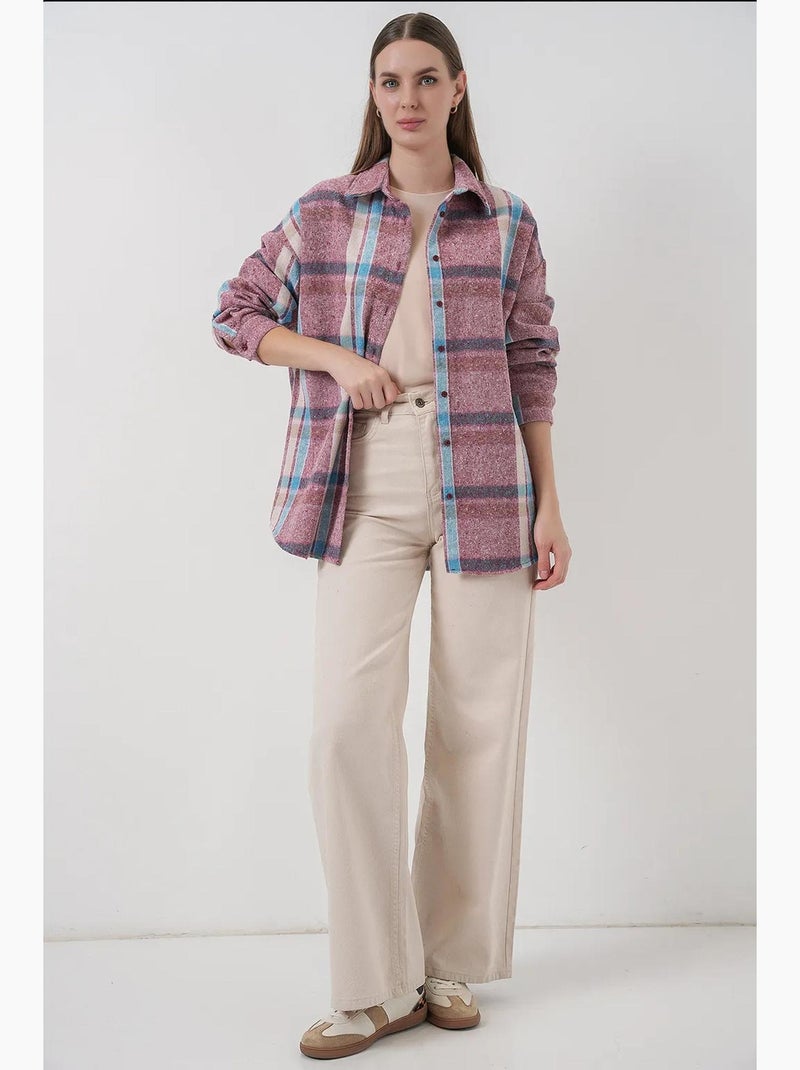 Camisa con doble bolsillo y estampado a cuadros bdart Malva - Kiabi