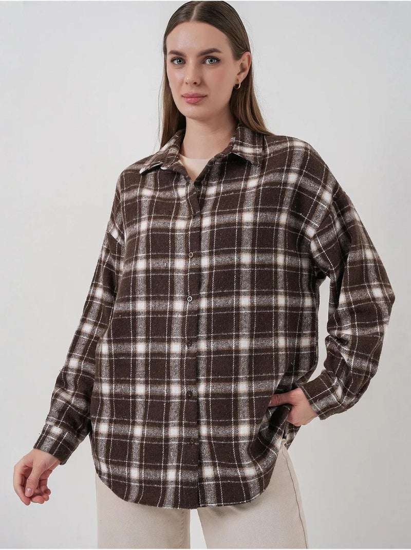 Camisa con doble bolsillo y estampado a cuadros bdart Marrón avellana - Kiabi