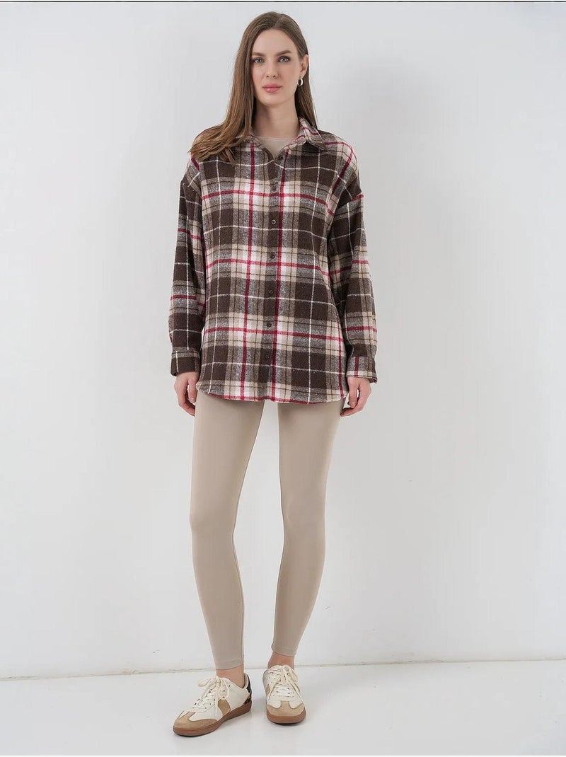 Camisa con doble bolsillo y estampado a cuadros bdart Marrón - Kiabi