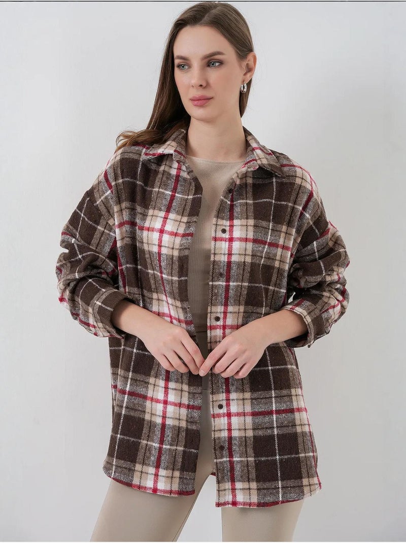 Camisa con doble bolsillo y estampado a cuadros bdart Marrón - Kiabi