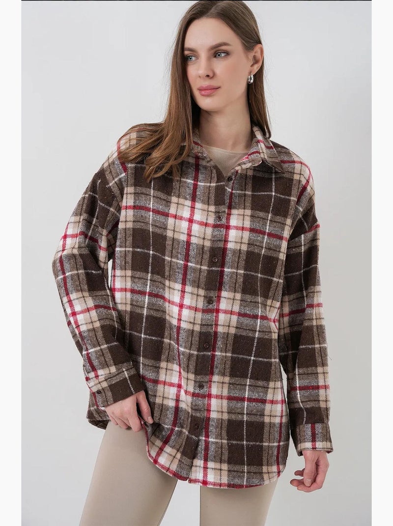Camisa con doble bolsillo y estampado a cuadros bdart Marrón - Kiabi