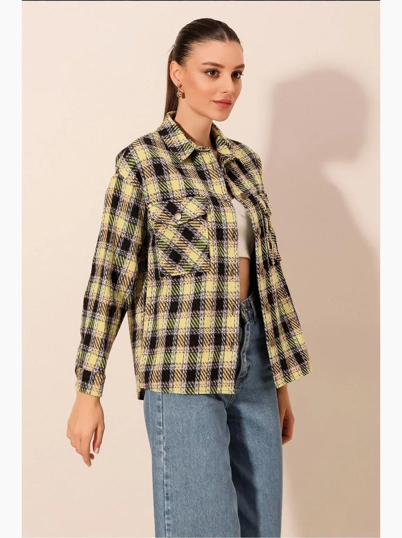 Camisa con doble bolsillo y estampado a cuadros bdart Mostaza - Kiabi
