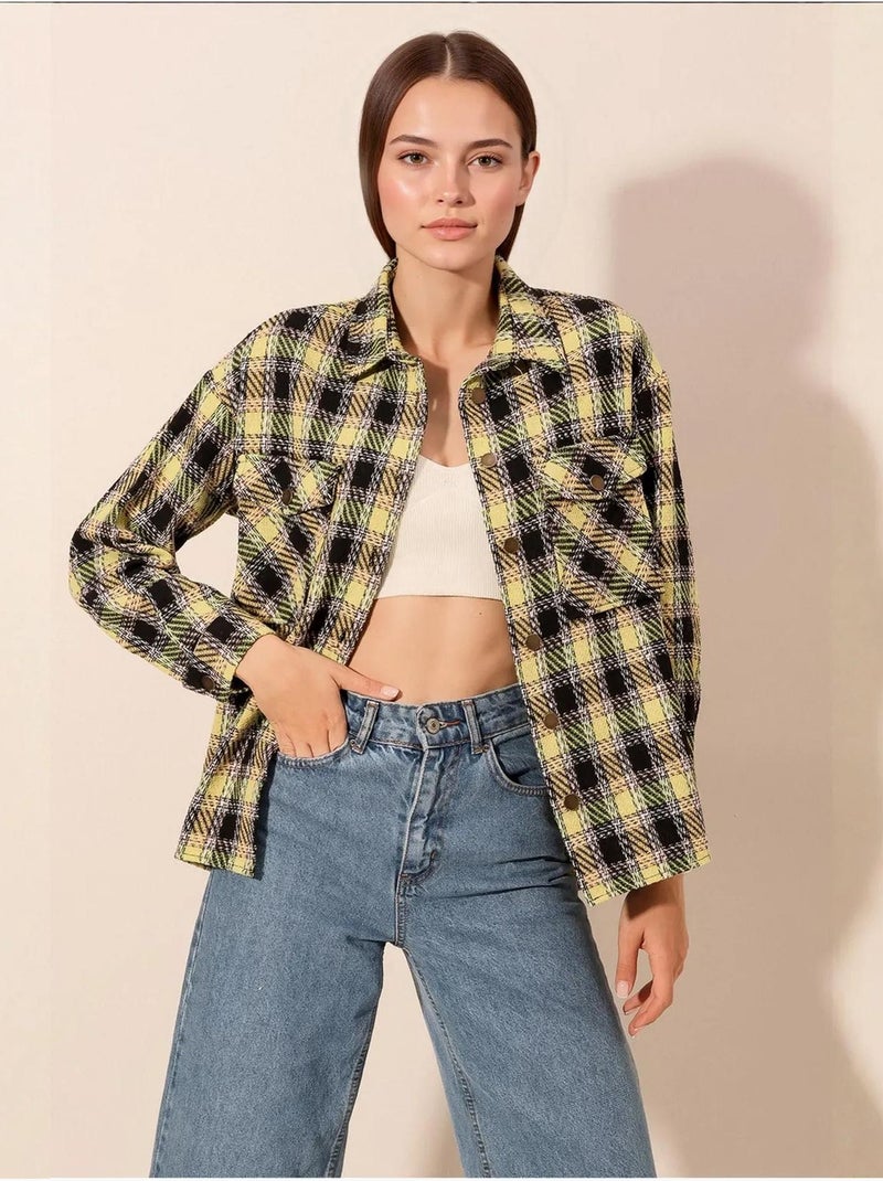 Camisa con doble bolsillo y estampado a cuadros bdart Mostaza - Kiabi