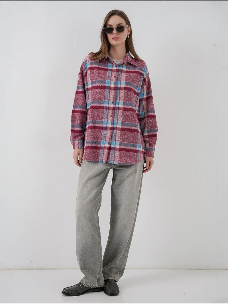 Camisa con doble bolsillo y estampado a cuadros bdart Violeta berenjena - Kiabi