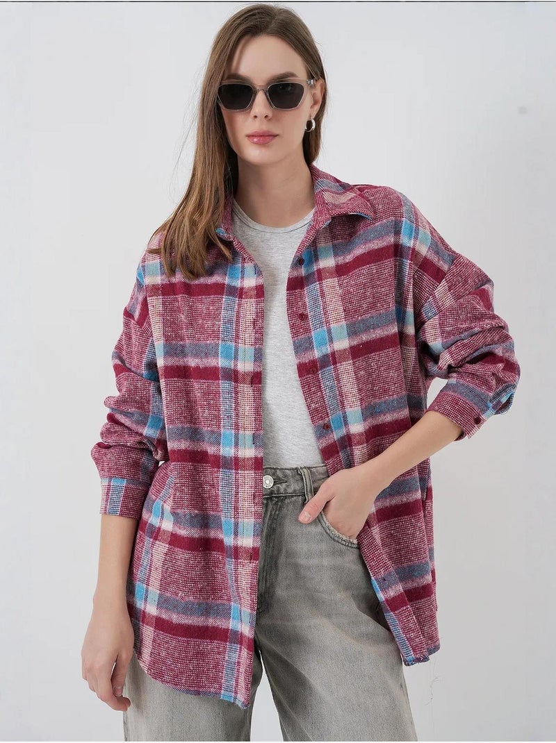 Camisa con doble bolsillo y estampado a cuadros bdart Violeta berenjena - Kiabi