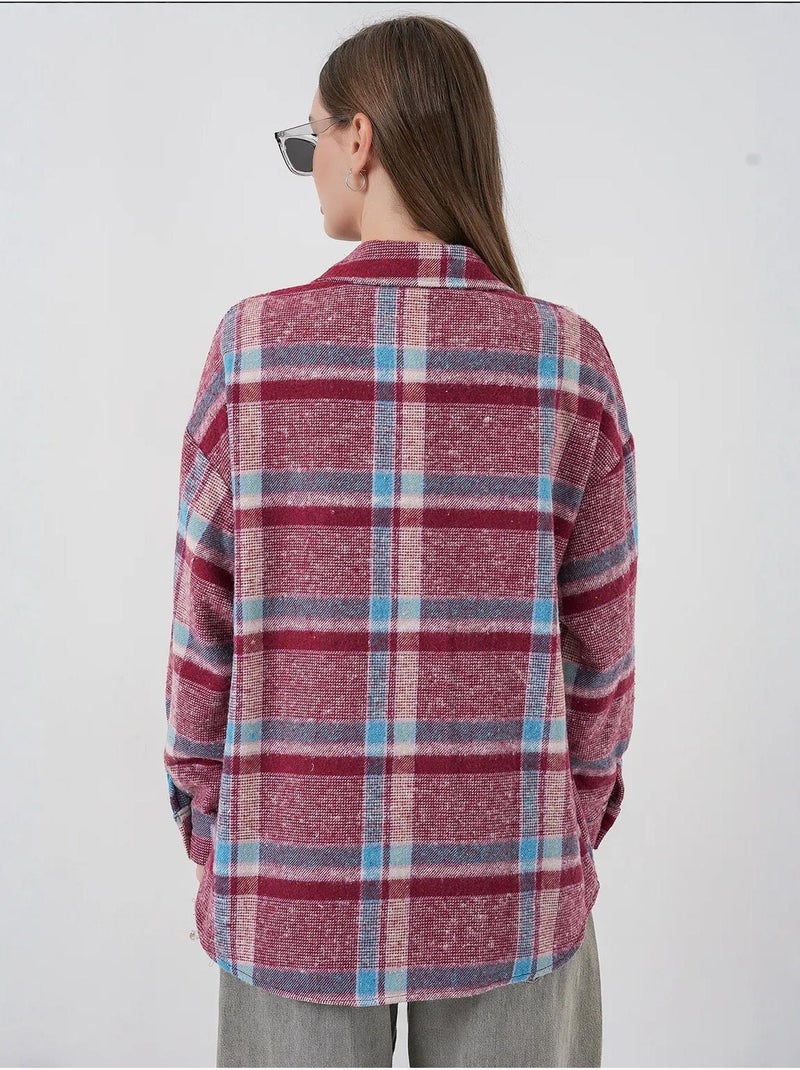 Camisa con doble bolsillo y estampado a cuadros bdart Violeta berenjena - Kiabi