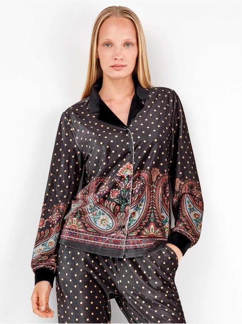 Camisa con lunares y diseño oriental de terciopelo - Kiabi Camisa con lunares y diseño oriental de terciopelo - Kiabi
