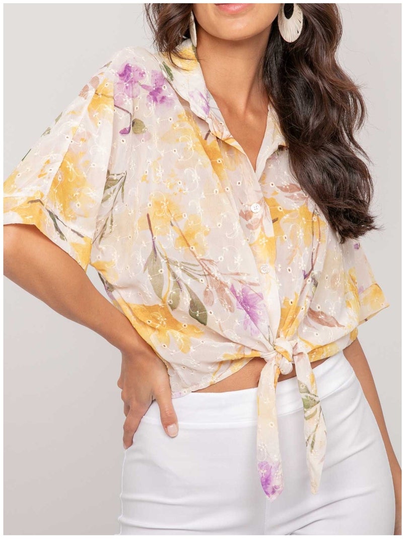 Camisa con motivo y bordado OWANIE Amarillo - Kiabi