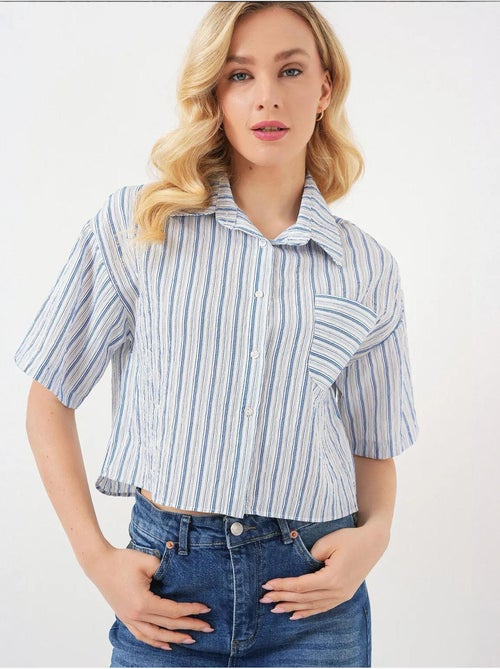 Camisa corta a rayas con bolsillo bdart - Kiabi Camisa corta a rayas con bolsillo bdart - Kiabi