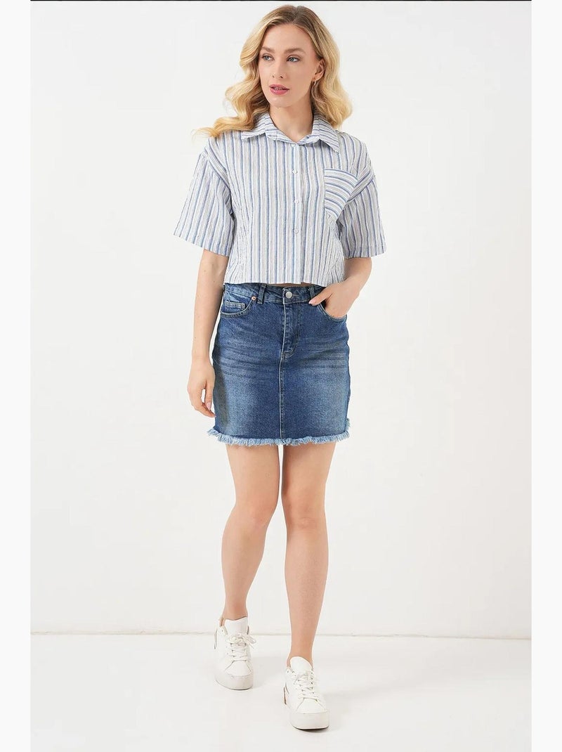 Camisa corta a rayas con bolsillo bdart Azul claro - Kiabi