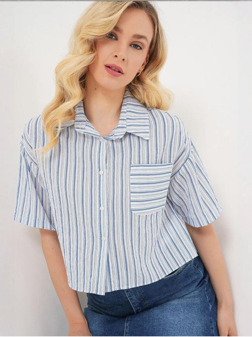 Camisa corta a rayas con bolsillo bdart - Kiabi Camisa corta a rayas con bolsillo bdart - Kiabi