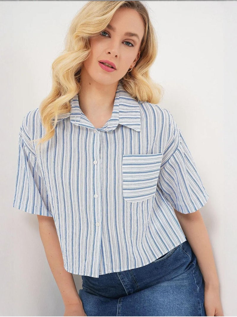 Camisa corta a rayas con bolsillo bdart Azul claro - Kiabi