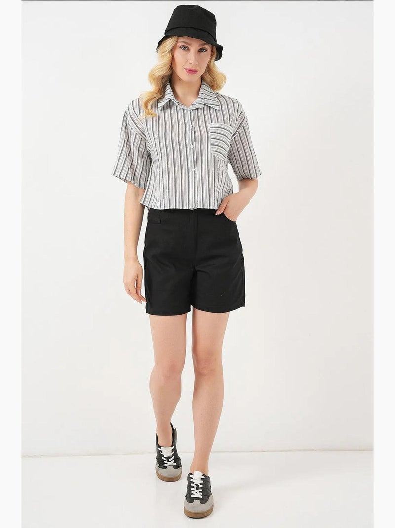 Camisa corta a rayas con bolsillo bdart Negro - Kiabi
