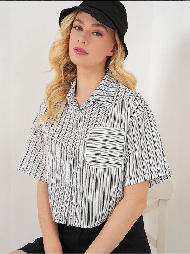 Camisa corta a rayas con bolsillo bdart Negro - Kiabi