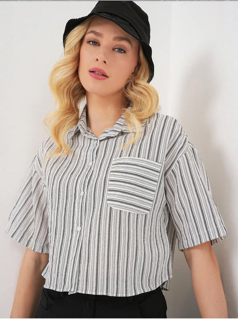 Camisa corta a rayas con bolsillo bdart Negro - Kiabi