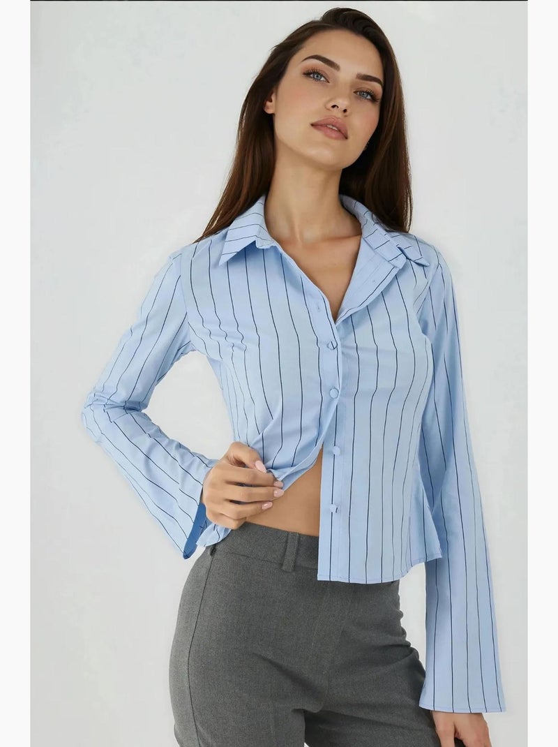 Camisa corta ajustada a rayas hiccup Azul cielo - Kiabi