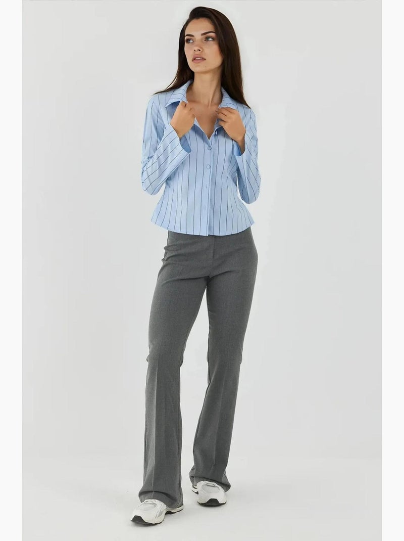 Camisa corta ajustada a rayas hiccup Azul cielo - Kiabi
