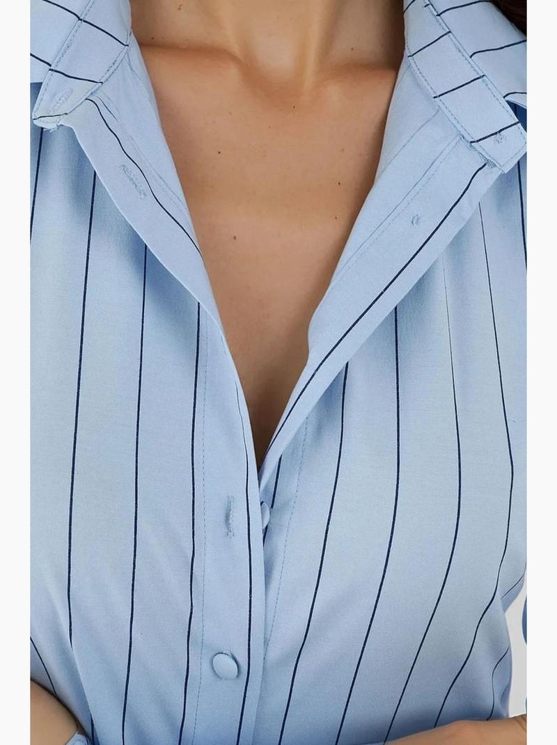 Camisa corta ajustada a rayas hiccup Azul cielo - Kiabi