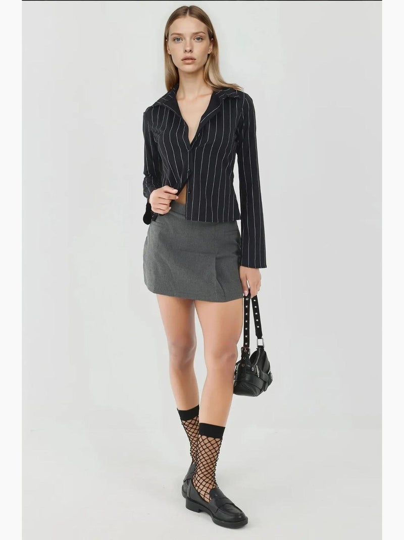 Camisa corta ajustada a rayas hiccup Negro - Kiabi