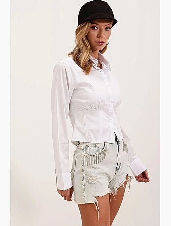 Camisa corta ajustada de popelina con botones bdart