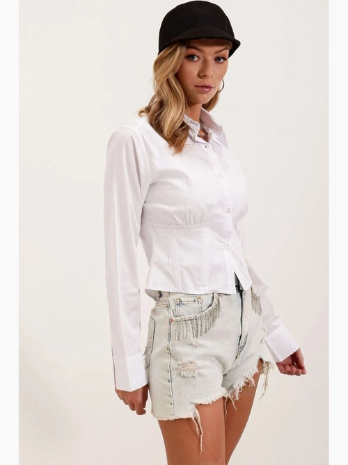 Camisa corta ajustada de popelina con botones bdart - Kiabi Camisa corta ajustada de popelina con botones bdart - Kiabi