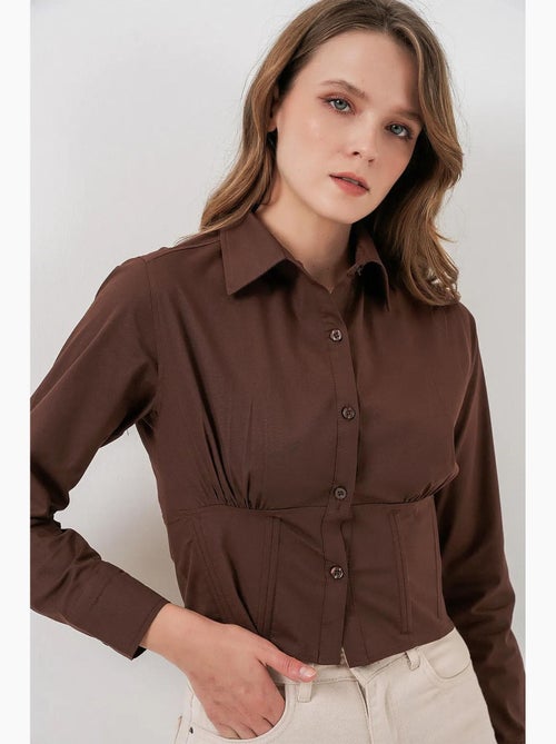 Camisa corta ajustada de popelina con botones bdart - Kiabi Camisa corta ajustada de popelina con botones bdart - Kiabi