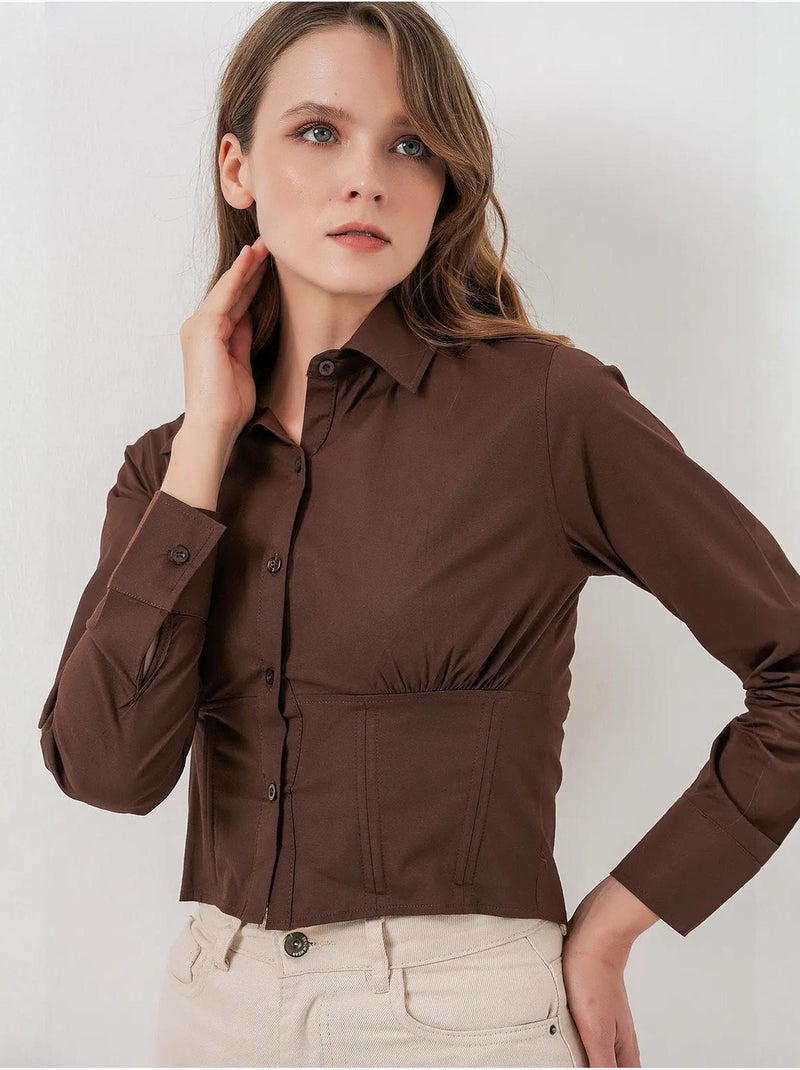 Camisa corta ajustada de popelina con botones bdart Marrón chocolate - Kiabi