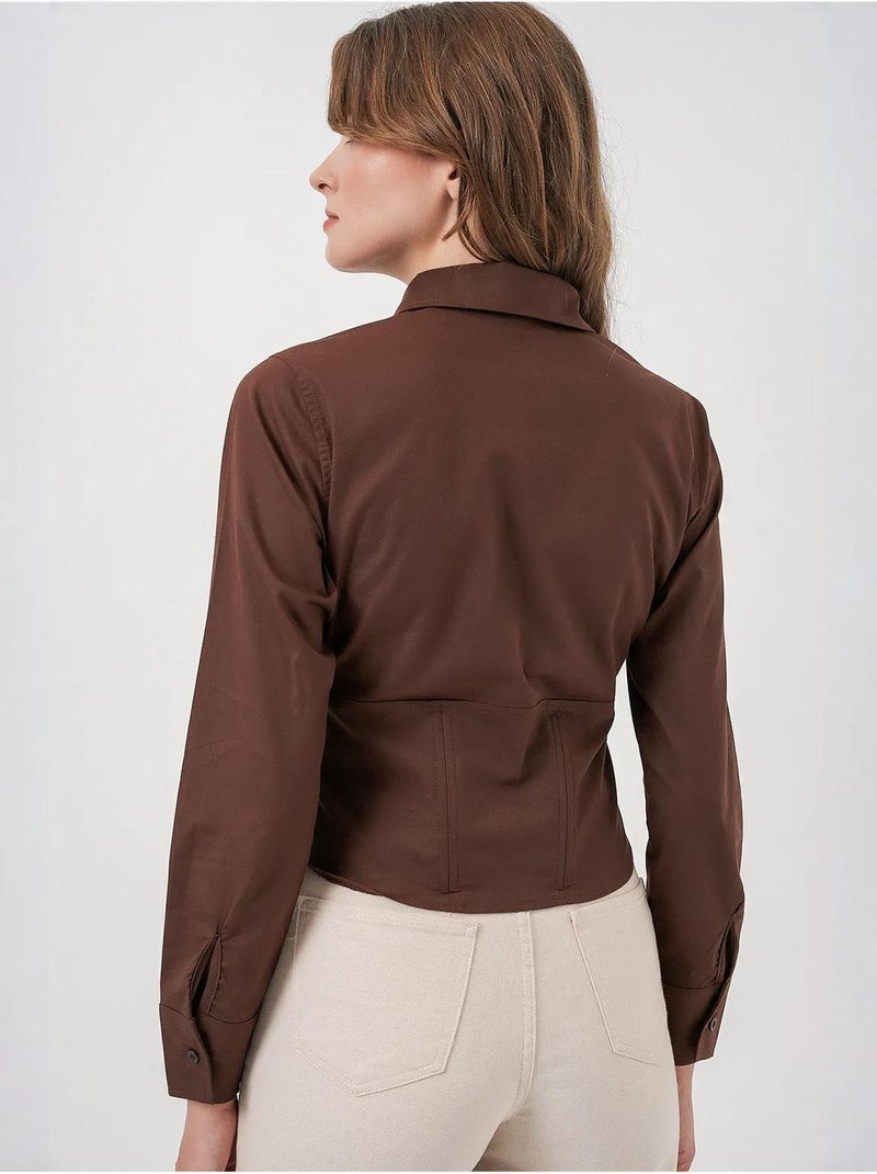 Camisa corta ajustada de popelina con botones bdart Marrón chocolate - Kiabi
