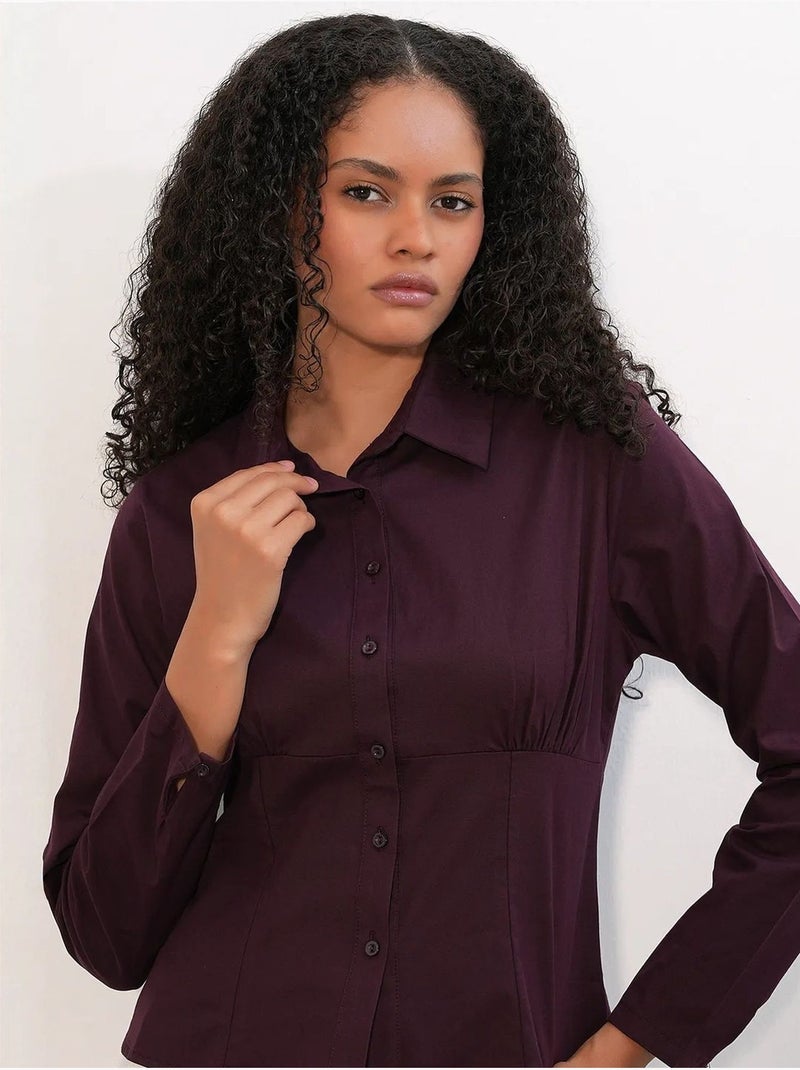 Camisa corta ajustada de popelina con botones bdart Rojo burdeos - Kiabi