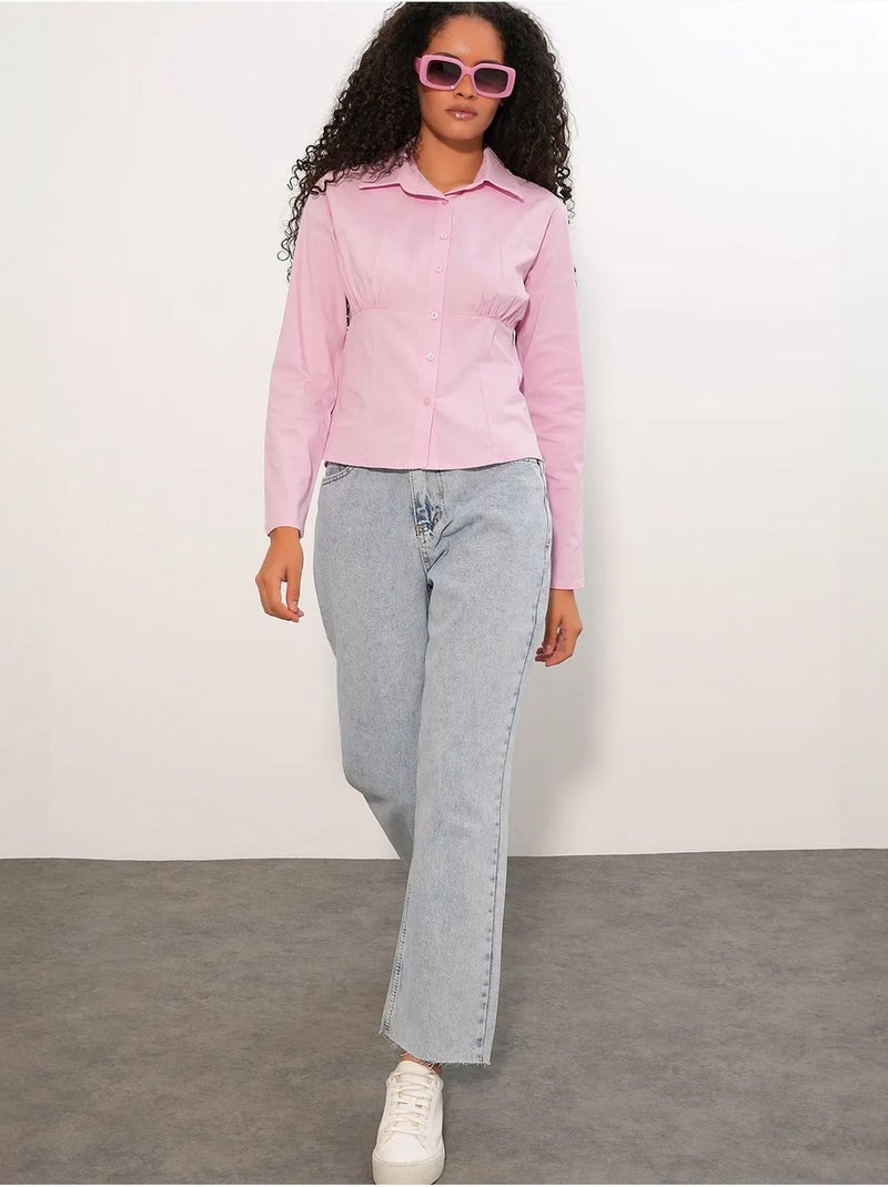 Camisa corta ajustada de popelina con botones bdart Rosa claro - Kiabi