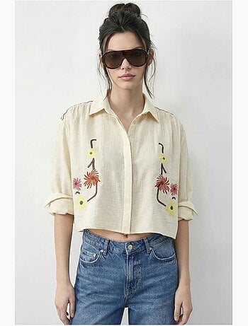 Camisa corta bordada con cierre de botones lucci