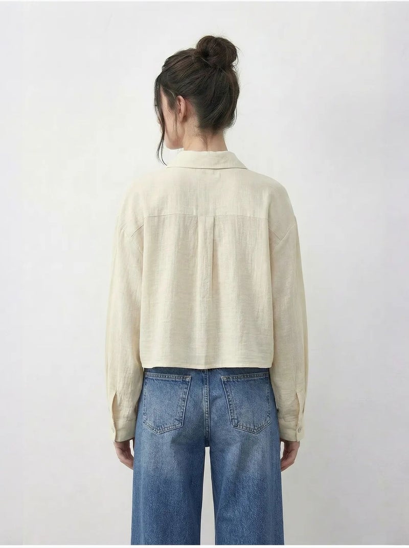 Camisa corta bordada con cierre de botones lucci Crema - Kiabi