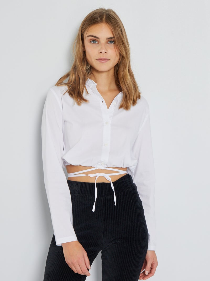 Camisa corta con cinta alrededor de la cintura Blanco - Kiabi