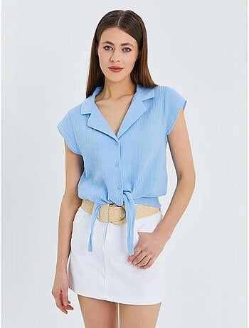 Camisa corta con detalle de lazo mixray