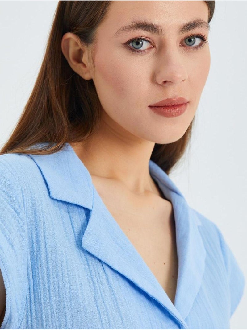 Camisa corta con detalle de lazo mixray Azul cielo - Kiabi