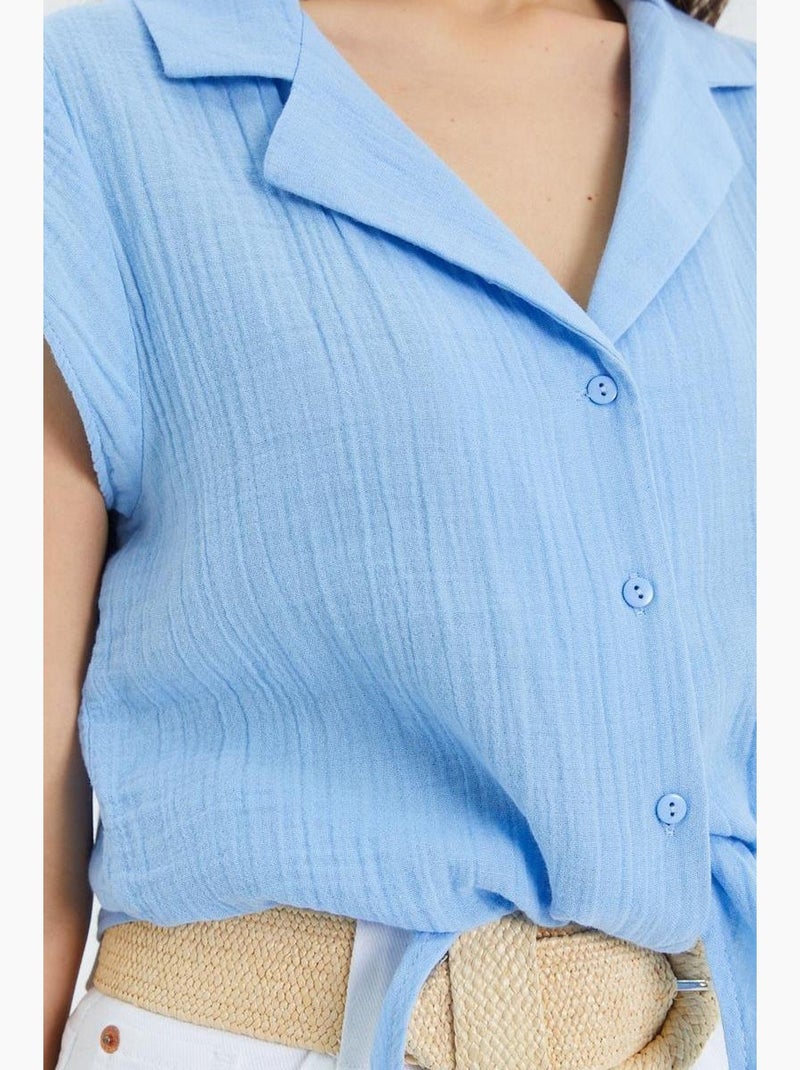 Camisa corta con detalle de lazo mixray Azul cielo - Kiabi