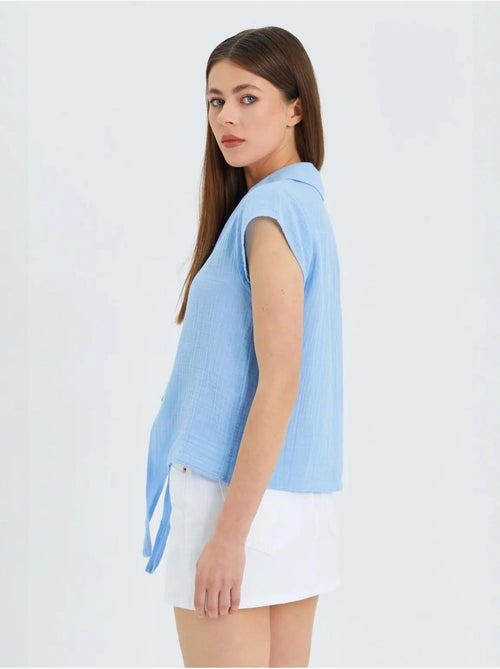 Camisa corta con detalle de lazo mixray - Kiabi Camisa corta con detalle de lazo mixray - Kiabi