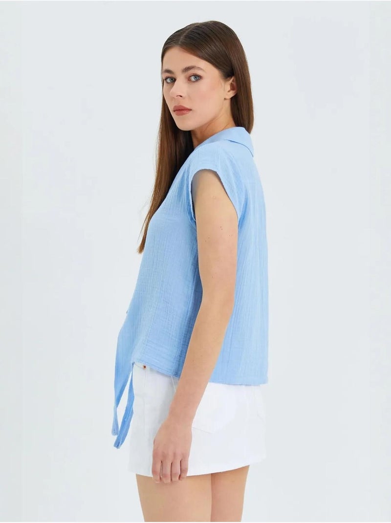 Camisa corta con detalle de lazo mixray Azul cielo - Kiabi