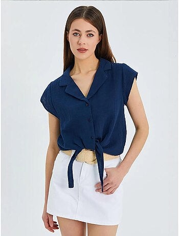 Camisa corta con detalle de lazo mixray