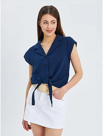 Camisa corta con detalle de lazo mixray