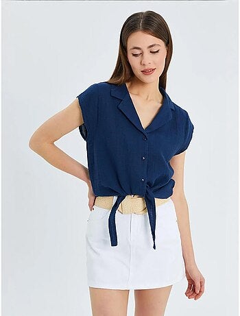 Camisa corta con detalle de lazo mixray