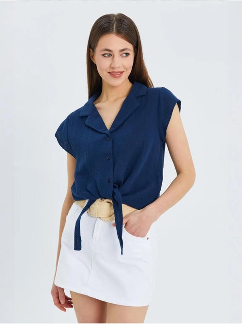 Camisa corta con detalle de lazo mixray - Kiabi