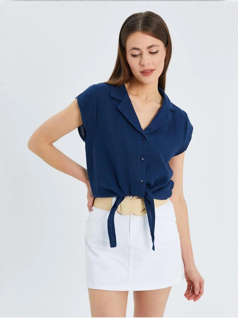 Camisa corta con detalle de lazo mixray Azul marino - Kiabi
