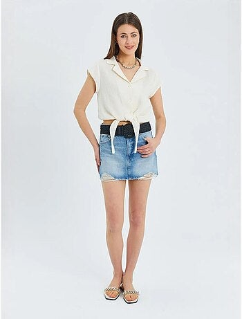 Camisa corta con detalle de lazo mixray