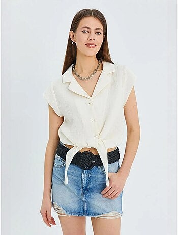 Camisa corta con detalle de lazo mixray